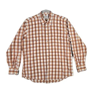 Ryan Michael Silk Blend Western Pearl Snap Shirt Orange Cream Plaid Men's Large - Picture 1 of 21
