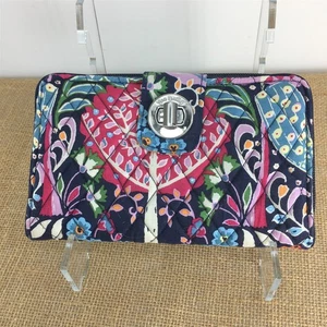 Vera Bradley Wallet Large Zip Around & Turn Lock Quilted Dark Blue Tree  - Picture 1 of 5