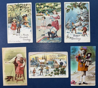 Mezcla 6 postales antiguas de Navidad para niños. Divertido. Escenas de nieve. Colorido Foto 1 de 4