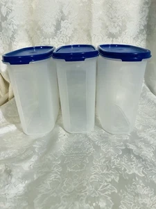 Tupperware Modular Mates 3 Pc Oval 3 Container Set With Blue Seals 1613 / 1616 - Picture 1 of 8
