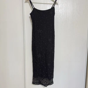 Vintage Buddy Love Y2K 90s Lace Empire Tank Maxi Dress Size M Stars Black - Picture 1 of 8