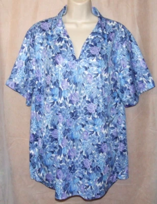 Polo Haband For Her Pull Over, Mangas Cortas, Azul Floral-Talla 1X-USADO EN EXCELENTE ESTADO Foto 1 de 4