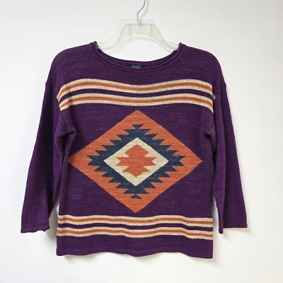 Suéter Chaps Talla M Top Púrpura Azteca Suroeste Tejido Manga 3/4 Occidental Foto 1 de 4