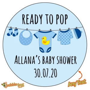 Personalised BABY SHOWER READY TO POP Bunting Stickers Cute Bag Cone 515 BLUE - Picture 1 of 3