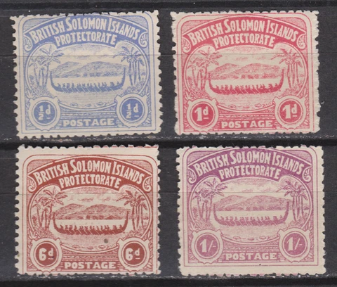 British Solomon Islands sc# 1,2,6,7 MH OG 1907 Canoe - tropical gum unused Cover