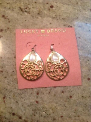 Lucky Brand Gold Tone Imitation Pearl Dangle Hanging Earrings - Image 1 of 2