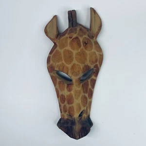 Vintage Hand Carved Wood Giraffe Kenyan African Wall Mask Tribal Safari Boho MCM - Picture 1 of 8