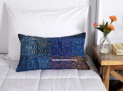 20x12" Patchwork Kantha Cushion Cover Throws Indian Handmade Cotton Pillow Sham - Image 1 of 3