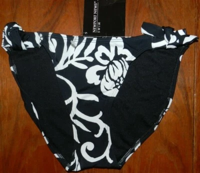 Parte inferior de bikini negra floral corte medio Newport News Misses talla 6 nueva Foto 1 de 2