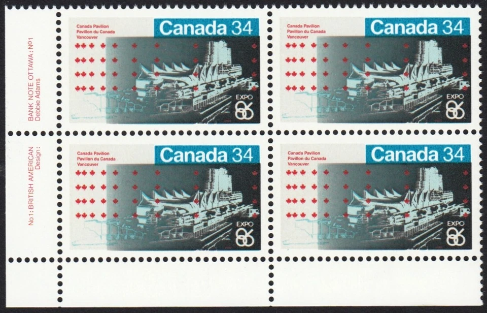 VANCOUVER, EXPO 86 = Canada 1986 #1078 MNH LL BLOCK OF 4 - Image 1 of 1