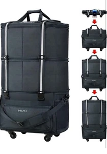 Mixi 20” Black Wheeled Duffle Bag Rolling Luggage Foldable Gray Suitcase New - Picture 1 of 6