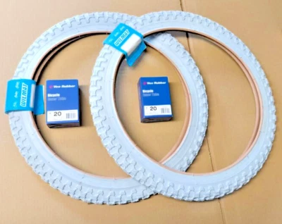 WILMAT 2 Fahrradreifen WEISS 16x2,125 Zoll 57-305 Mantel Decke Set Schlauch AV anhänger