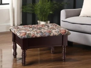 Vintage Wooden Foot Stool Storage Padded Ottoman Dark Cherry Antique Look Rest - Picture 1 of 8
