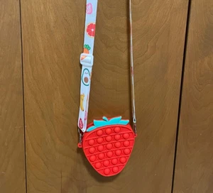 Girls Fruit Design Crossbody Bag Red Strawberry Puzzle Push Pop Bubble Toy - Picture 1 of 9