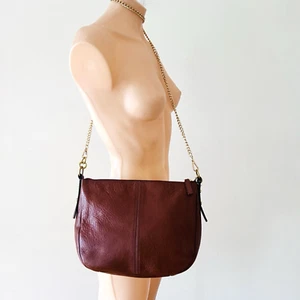 Fossil Leather Zip Shoulder Bag Leather Gold Chain Clutch Cross Body Handbag - Picture 1 of 24