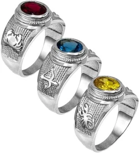 Sterling Silver Zodiac Sign Birthstone CZ Ring - Picture 1 of 25