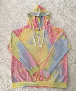 She & Sky Pastel Yellow Pink Blue Tie Dye Hoodie Pullover Top Small 8/10/12 NWT - Picture 1 of 10
