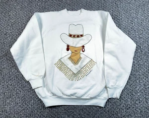 VTG Western Country Hat Lady Print Sweatshirt Adult Large White Bejeweled - Picture 1 of 13
