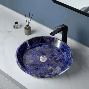 18" Lapis Lazuli Round Sink | Handmade Stone Bathroom/Kitchen Basin | Custom Lux - Picture 1 of 6