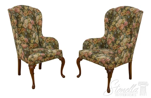 57565EC: Pair JOHN WIDDICOMB Floral Upholstered Host Wing Chairs Cover