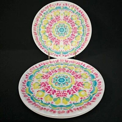 Cynthia Rowley New York Melamine Plates 10" Set of 4 Boho Floral Moroccan Motif - Image 1 of 4