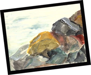 Rincón Rocks Ventura 2014 Arte Contemporáneo PINTURA FIRMADA paisaje marino acuarela - Imagen 1 de 12