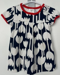 Hanna Andersson Short Sleeve Blue Red & White Tulip Dress Size 60 3-6 Months D16 - Picture 1 of 4