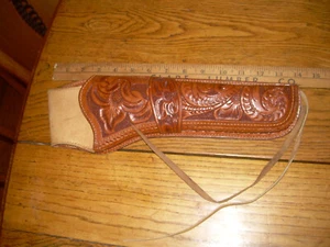 Vintage Brown Leather Hand tooled Western Holster Unbranded Right Hand 14" - Picture 1 of 5