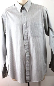 VTG Savile Row Men 16-34/35 Green Striped Dress Shirt Polyester Blend - Imagen 1 de 4