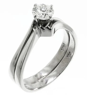 14K White Gold 1/2 Carat Round Brilliant Diamond Engagement & Wedding Ring Set - Image 1 of 4