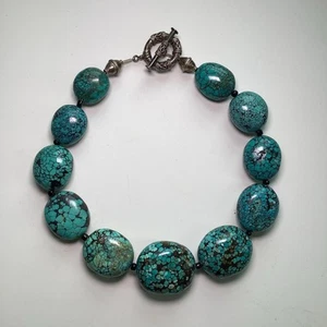 Native American 11 Turquoise XLarge Beads Necklace Long 17 in - Picture 1 of 12