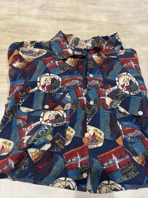 Vintage 90s XL Polo Ralph Lauren Men’s Rayon Button Up Shirt. World Traveler - Image 1 of 4