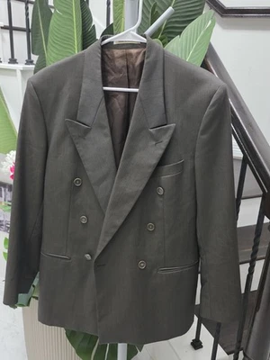 Blazer Yves Saint Laurent masculino exército verde lã peito duplo tamanho 40S - Imagem 1 de 4