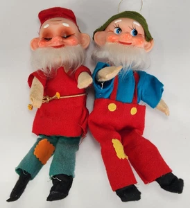 Pair of Vintage Elf Pixie Shelf Sitter Rubber Face Doll Ornaments Japan 60s 8" - Picture 1 of 9