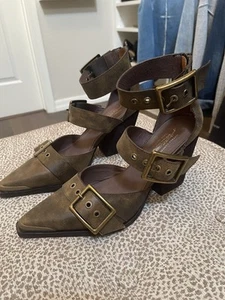 Jeffrey Campbell Hendrix Heels Brown Oiled Natural Leather 9.5 NEW - Picture 1 of 6