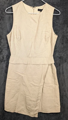BANANA REPUBLIC Sheath Dress 4 Womens Tan Linen Blend Sleeveless Peplum Waist - Image 1 of 4