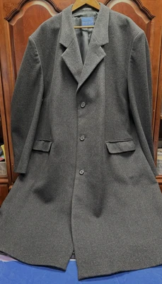Vtg Men’s Single Breasted Long Overcoat 54L Dark Gray Wool - Image 1 of 4