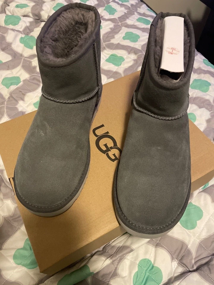 UGG Classic Mini II Studded Suede Sheepskin Women's Charcoal BOOTS Size US 8
