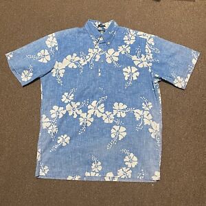 Reyn Spooner Hawaiian Print 3/4 Button Shirt Blue Men's Medium