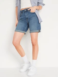Old Navy Jean Denim Shorts Womens Sz 16 XL 1X High Rise OG Straight 1e - Picture 1 of 3