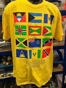 CARIBBEAN PRIDE FLAG'S OF THE CARIBBEAN SINGLE SIDED YELLOW T-SHIRT ROOTS REGGAE - Picture 1 of 1