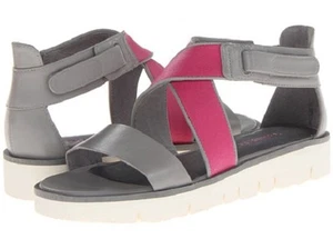 Tsubo Eliah strappy wedge sandals leather Ice taupe / Berry pink sz 9 Med NEW - Picture 1 of 7