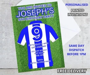 Personalised PRINTED Blue & White Football Birthday Party Invitations Invites - Picture 1 of 1