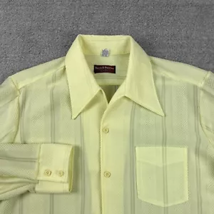 Vintage 70s Mens Polyester Shirt L Yellow Striped 1960s Shirt Disco Perma - Imagen 1 de 8