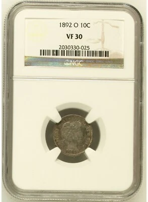1892-O 10c Barber Dime - NGC VF30 - Better Date - Image 1 of 2