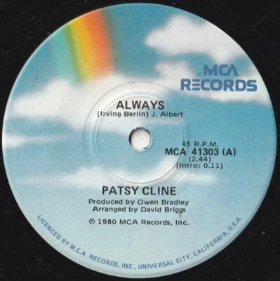 PATSY CLINE 45: ALWAYS b/w I'LL SAIL MY SHIP ALONE AUSSIE MCA 41303  NM & NM '80 - Image 1 of 2