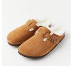 Birkenstock Boston Suede Leather Shearling Fur Cozy Clogs Mules Slippers New