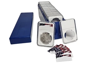 20-Pack 38mm Coin Slab Holder & Blue Case for Morgan Peace IKE Dollars W/Labels - Picture 1 of 5