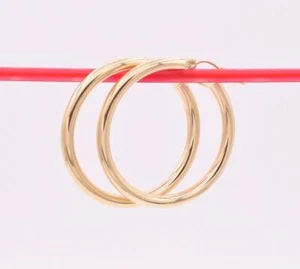 3mm X 35mm 1 3/8" Plain All Shiny Round Tube Hoop Earrings REAL 10K Yellow Gold - Picture 1 of 6