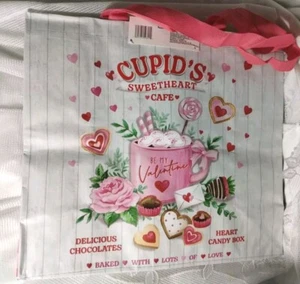 SAC SHOPPING VALENTIN FOURRE-TOUT CADEAU Cupidon's Sweetheart café coeurs bonbons réutilisable - Photo 1/6